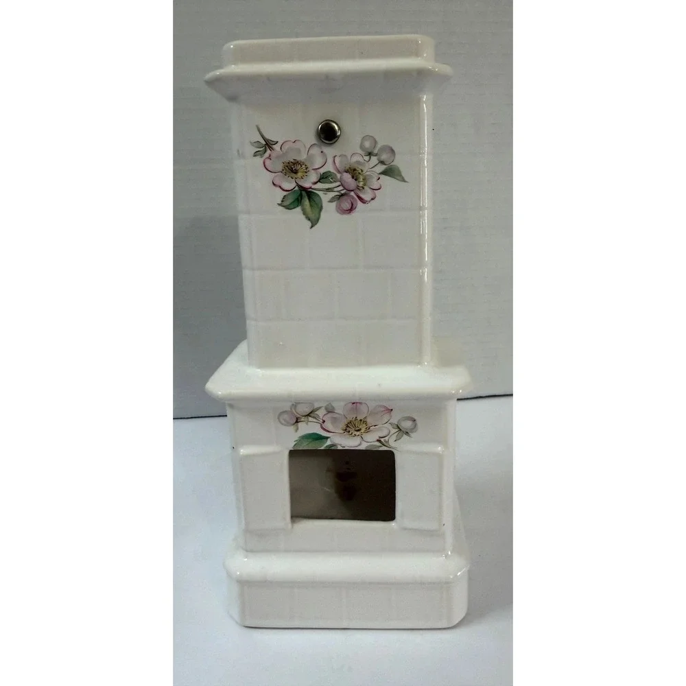 Vintage Swedish Tiled Stove Ceramic Tea Light Candle Holder White Floral Decor